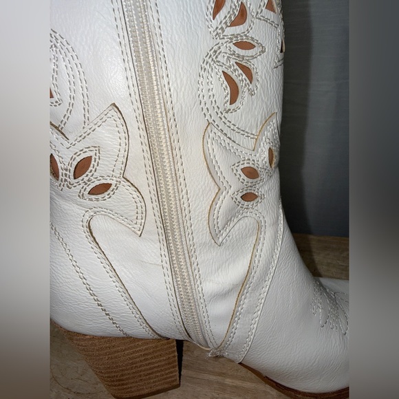 BEAST FASHION White Western Cowboy Boots Metal Toe Cap Festival | Size 5.5 - Picture 10 of 17